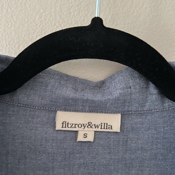 Fitzroy & Willa Blue Cotton Short Puff Sleeve Button Down Top Small Preppy Chic - Picture 3 of 6